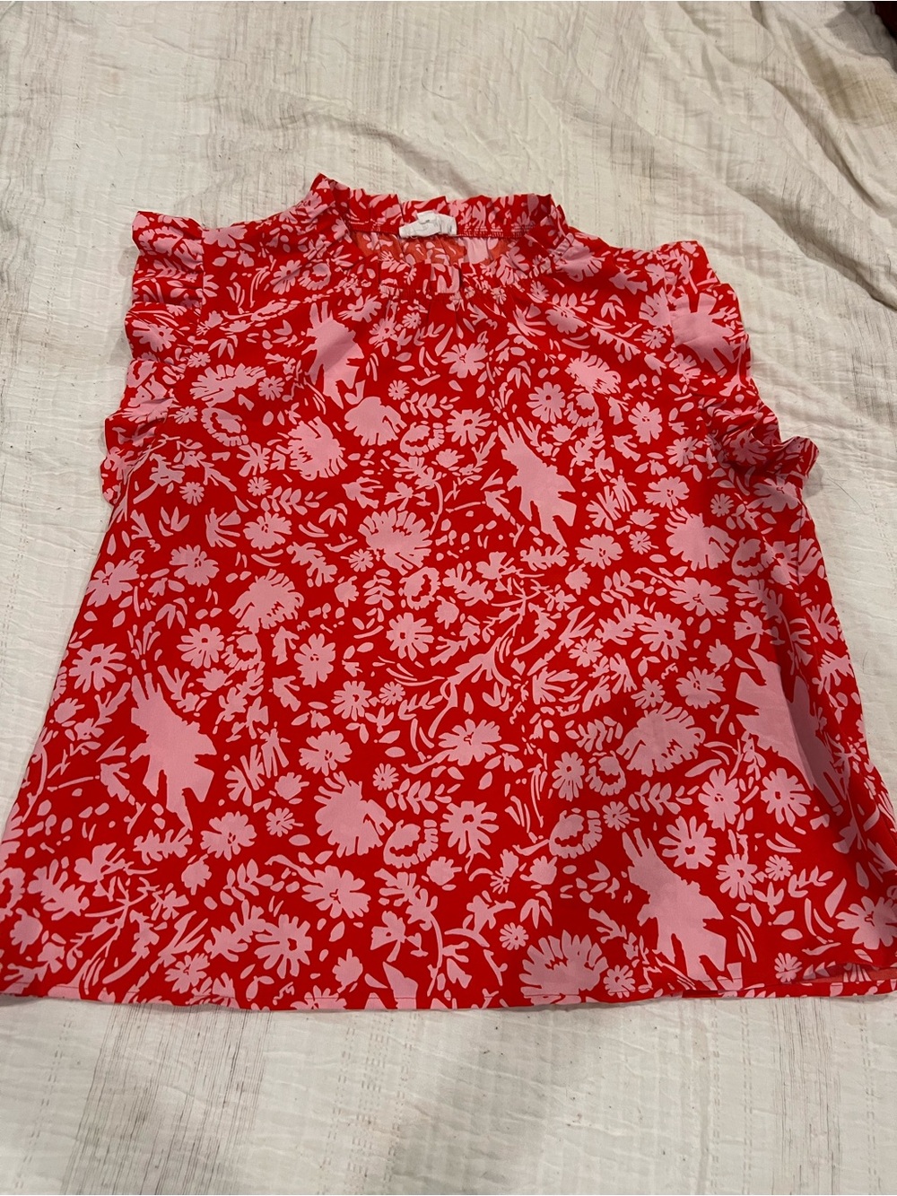 THML Women’s Red & Pink Floral Ruffle Sleeve Top